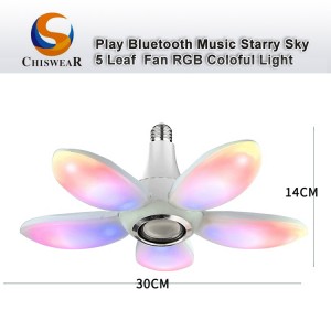 Modern 45 W 5 Leaf Fan LED Colorful Folding Blade Fan Remote Controller Night Lamp with Music Playing Speaker Bluetooth