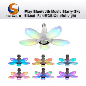 Modern 45 W 5 Fan Leaf LED Lliwgar Anffurfadwy Plygu Blade Fan Rheolydd o Bell Lamp Nos gyda Cherddoriaeth Chwarae Bluetooth Siaradwr