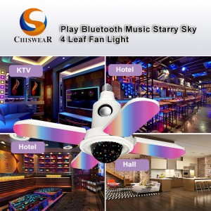 Módní 50W 4listá LED RGB Barevná a hvězdná obloha Deformovatelná skládací ventilátor Noční lampa s Bluetooth reproduktorem pro přehrávání hudby