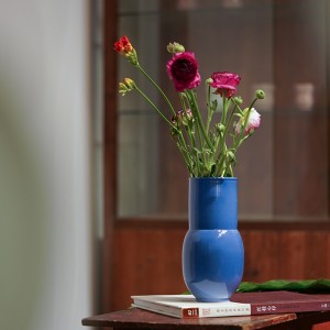 Blue Ceramic Flower Vessel with Jade Blue Japandi Style Designss