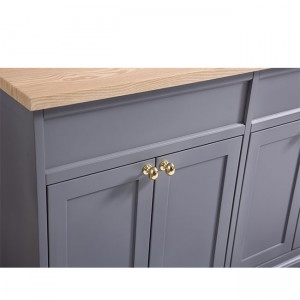 Antique Style Bathroom Vanity Countertop Cabinet Unit, Double Ceramic Basin, and Soft Close Hinges