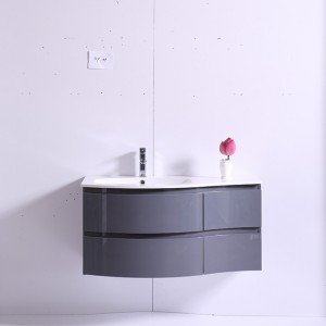 Modern Arcuated Floating Single Sink Bathroom Vanity  with 2 Gloss Grey Painting Drawer Cabinet and Soft Close Runner
