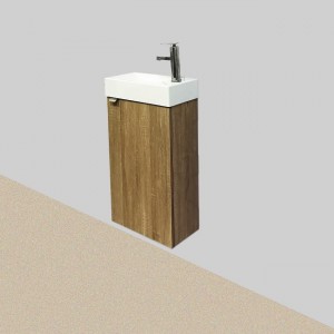 Modern Woodgrain Melamine Wall-mounted Small Bathroom vanity and Single Narrow Sink Combo Unit