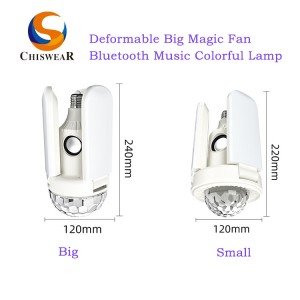 Ffasiwn 40W Tair Deilen LED RGB Lliwgar Anffurfadwy Plygu Fan Cerddoriaeth Chwarae Lamp gyda Modd Rheoli Siaradwr Bluetooth