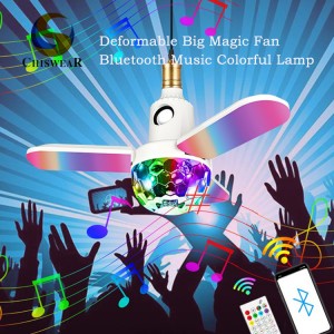 Fashion 40W Three Leaf LED RGB Colorful Deformable Folding Fan Music Playing Lamp with Bluetooth Speaker Control Mode