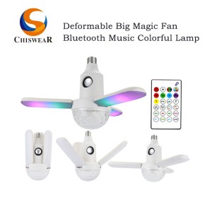 Ffasiwn 40W Tair Deilen LED RGB Lliwgar Anffurfadwy Plygu Fan Cerddoriaeth Chwarae Lamp gyda Modd Rheoli Siaradwr Bluetooth