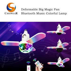 Lâmpada para reprodução de música moda 40W três folhas LED RGB colorido deformável ventilador dobrável com modo de controle de alto-falante Bluetooth