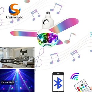 Lampă de redare a muzicii cu ventilator pliabil, deformabil, colorat, LED cu trei frunze de 40W, cu modul de control al difuzorului Bluetooth