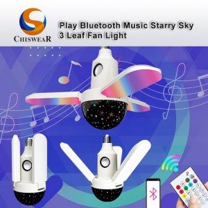 Fashion 40W Constant Current Drive Adjustable Deformable 3 Leaf LED Colorful Big Starry Sky Cover Ceiling Fan Night Lamp with Music Playing Bluetooth Speaker