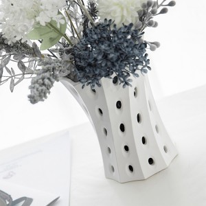 Nordic Style Decor White Flower Ceramic Vase, China Master Design Handmade Ceramic Vase, Craft Carving-Shaped Art Creative Hole Out Design, Color Grey, yellow, blue