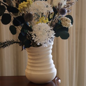 Handmade Small White Ceramic Flower Vase, Texture Ribbed Surface, Matte Finishing,  Idea Type Hebai-shaped Art Creative Shape, and Color Pink, Black, yellow, Green, and look More Decor Modern Home ...