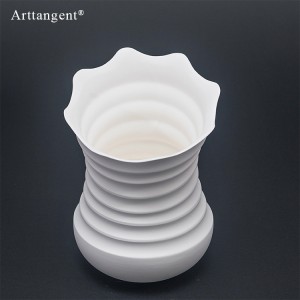 Handmade Small White Ceramic Flower Vase, Texture Ribbed Surface, Matte Finishing,  Idea Type Hebai-shaped Art Creative Shape, and Color Pink, Black, yellow, Green, and look More Decor Modern Home Life