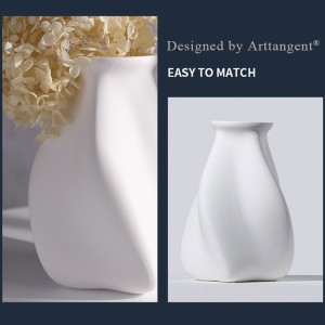 Nordic White Flower Ceramic Vase  Tide-shaped Surge Art Creative Design