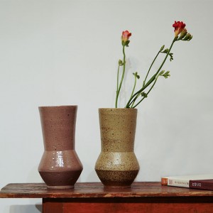 Rough Pottery Stoneware Flower Vessel Olive Green Japandi Style Designs