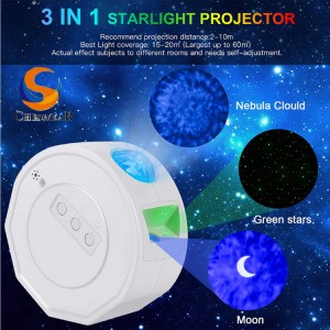 3 IN1 LED Galaxy Starry Sky Night Light, projektor Night Light Ocean Wave, daljinski upravljalnik, z glasbenim zvočnikom, nastavljivi koti projekcije