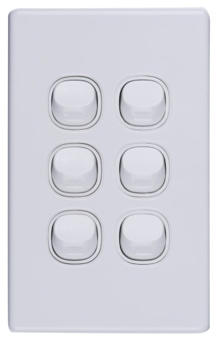 Australian Standard SAA Approval  six gang Slimline wall lighting switch Vertical DS611VS Featured Image