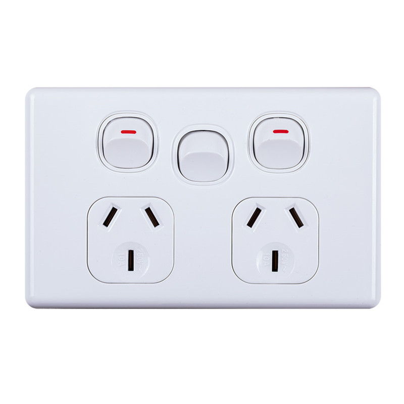 AU New design 250V 10A wall electric switch and socket double powerpoints with extra switch Featured Image