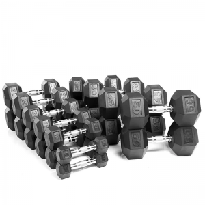 Rubber Dumbbells Hex Chrome Handle Exercise & Fitness Home Gym Equipment Workouts Strength Training Free Weights for Women Men Hand Weight