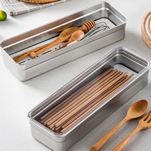 Customize stainless 304 chopsticks box with PET plastic lid sterilizable kitchen storage box for family restaurant manufacturer sales