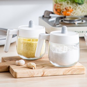Glass spoon and lid integrated seasoning jar,Sugar Dispenser for Kitchen Counter
