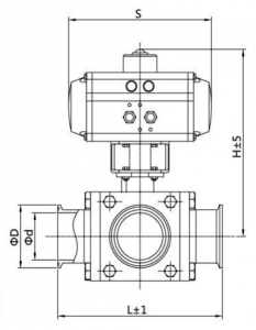 Square three-way ball valve
