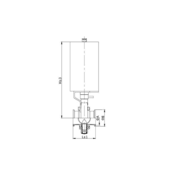 Sanitární pneumatický škrticí ventil pro rychlou instalaci