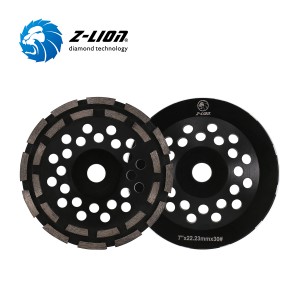 Double row diamond cup wheel for grinding and leveling of concrete surface along edges, columns etc