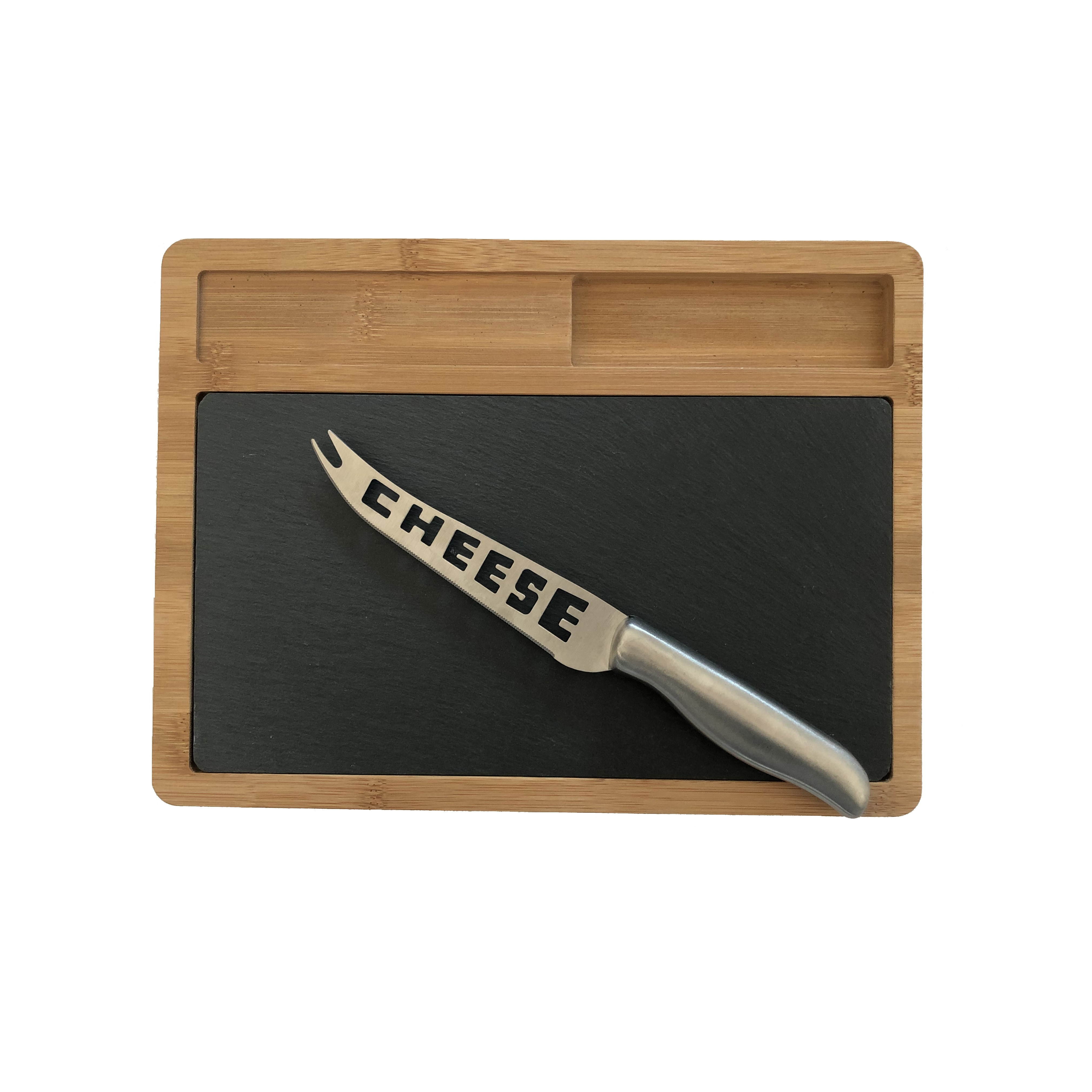 Wooden Bamboo and Slate Practical Restaurant Serving Cheese Board with Cutlery Set