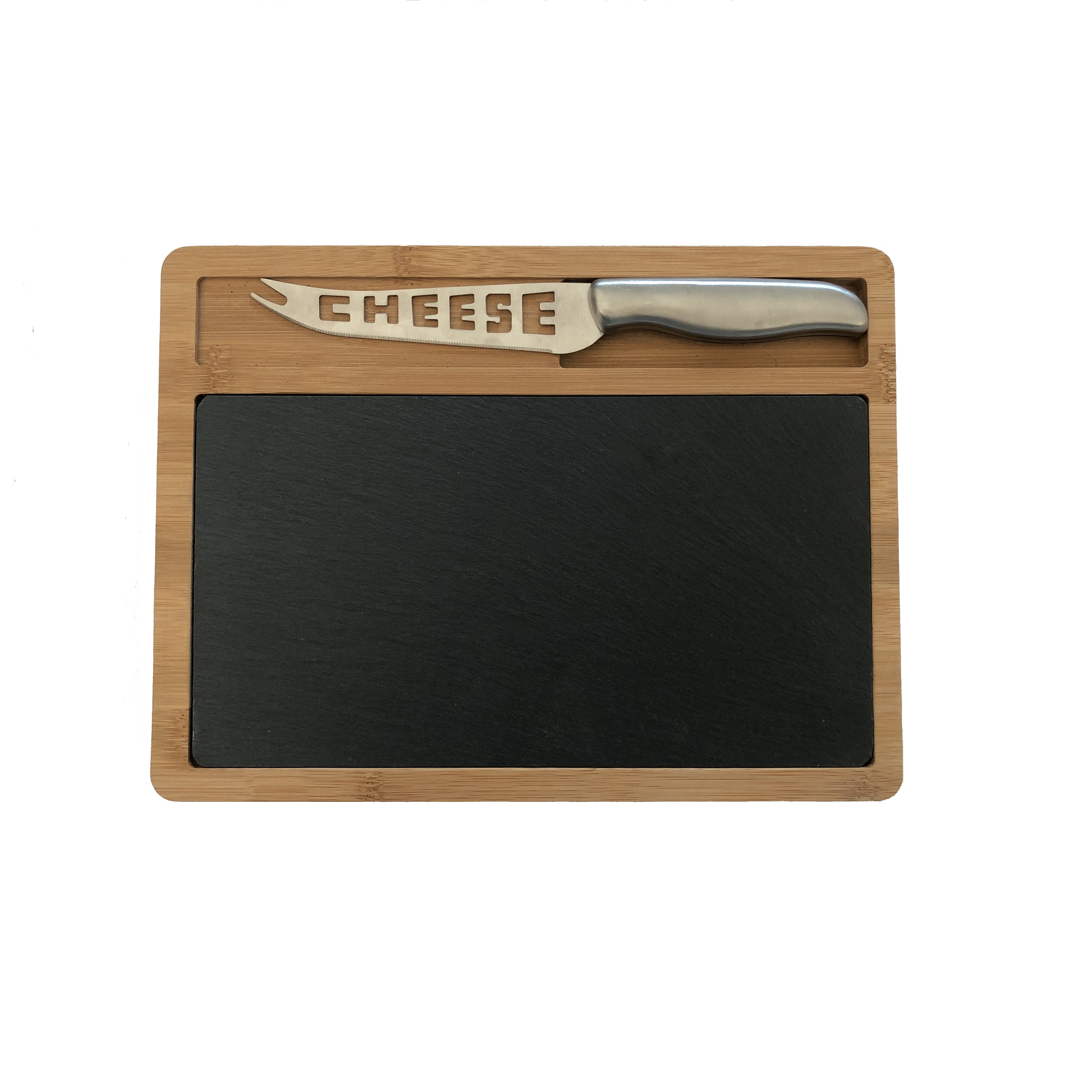 Wooden Bamboo and Slate Practical Restaurant Serving Cheese Board with Cutlery Set Featured Image