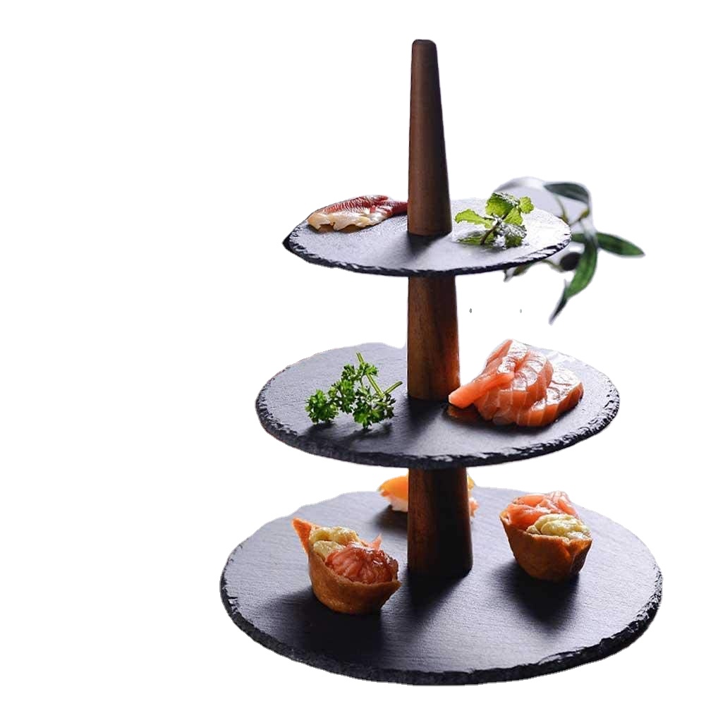 China Wholesale Natural Stone 3 Tier Rectangle Slate Wedding Cake Stand
