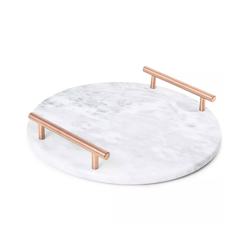 Decorative Tray Marble Surface with Brushed Ti-Gold Stainless Steel Handle