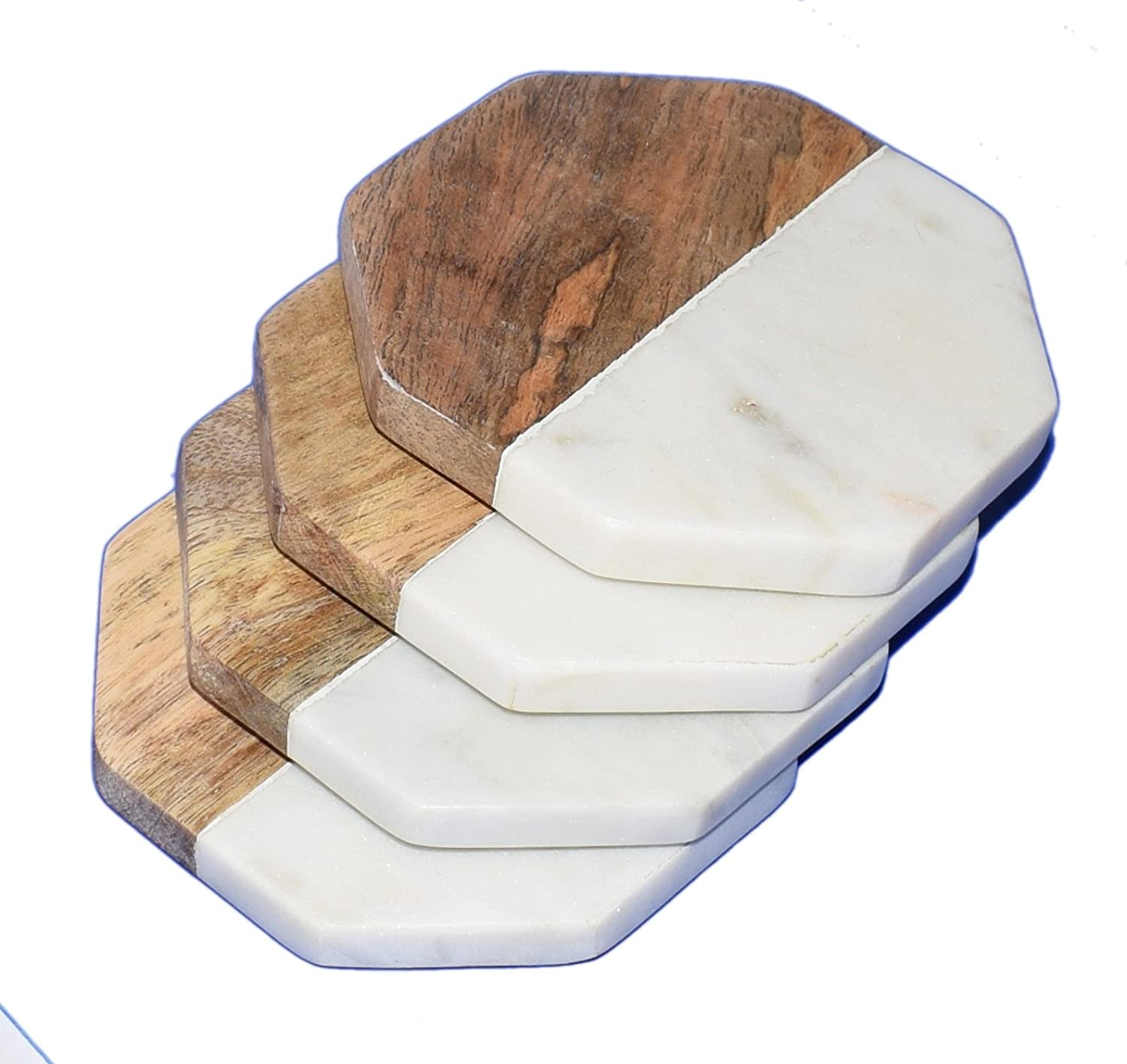 Factory custom new marble and wood coaster set of 4