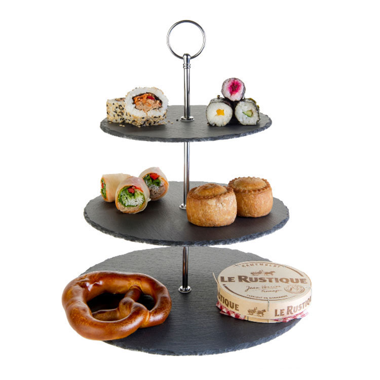 Chinese Supplier 3 Tier Natural Stone Slate Cake Stand for Wholesale