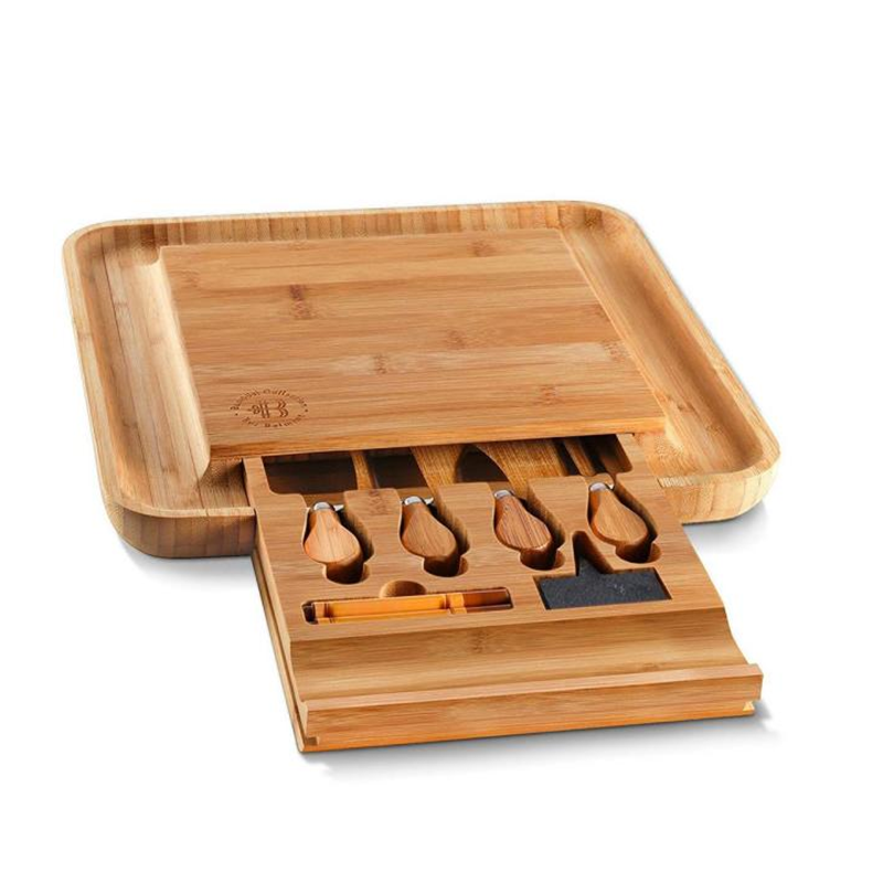 Good Price Bamboo Butter and Cheese Dish Cutlery Set with Slide Out Drawer