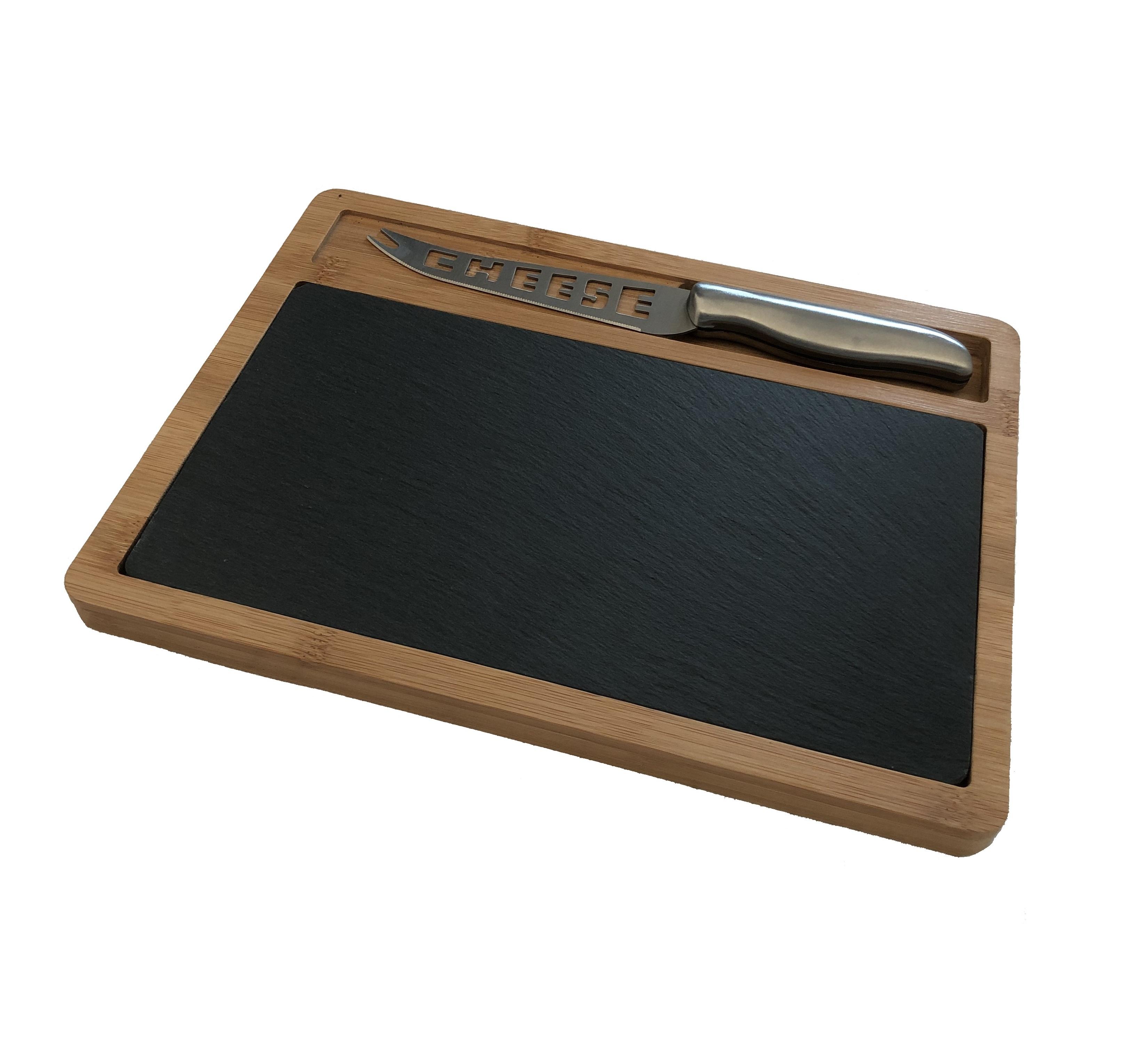 Wooden Bamboo and Slate Practical Restaurant Serving Cheese Board with Cutlery Set