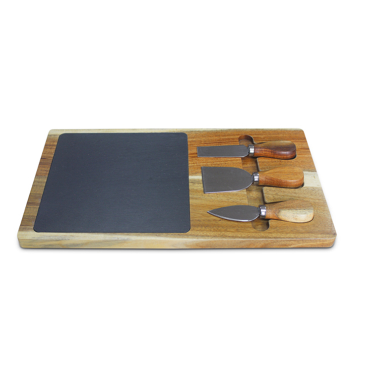Acacia Slate Serving Board With 4pcs Ceramic Bowls And Color Box