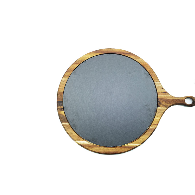 40cm Diameter Round Acacia Slate Board With Special Design Handle