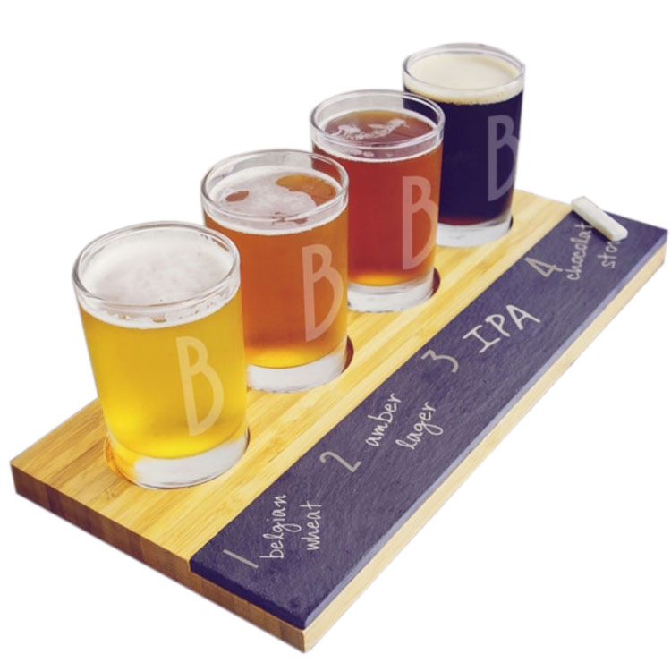 Hot sale rectangular natural slate with acacia serving  board for beer