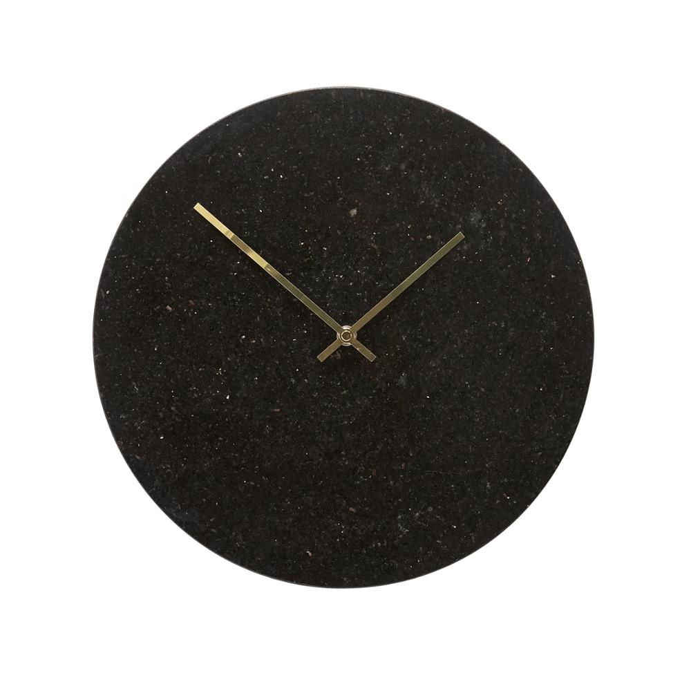 China factory handmade elegant black round marble wall clock for home decoration