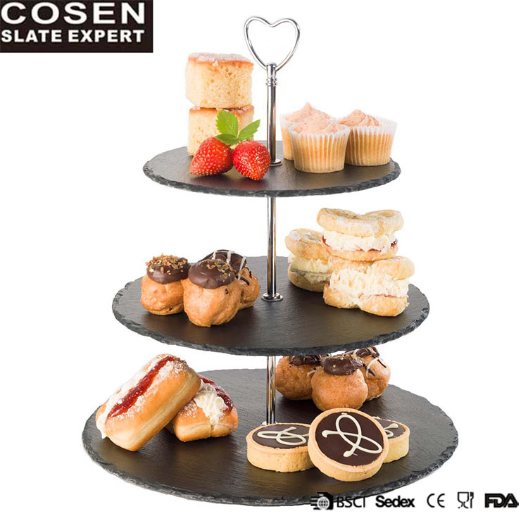 3 tier slate cake stand round serving platter wholesale