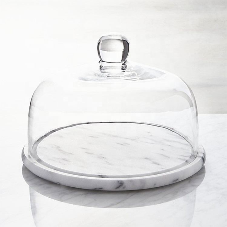 China factory custom marble cheese tray with glass dome