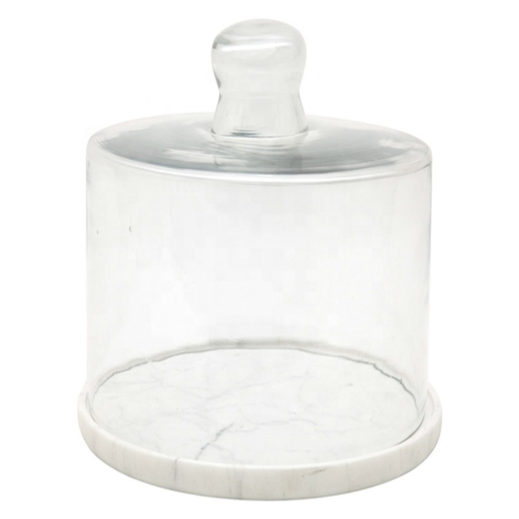 China factory wholesale natural marble cake stand with glass dome