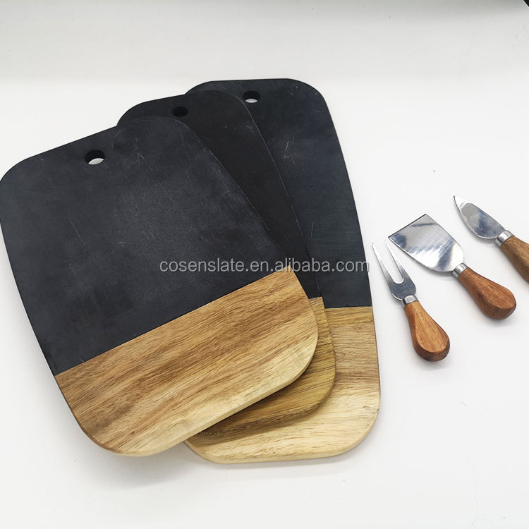 2021 New Trend Classic Elegance Decorative Slate & Wood Serving Tray With Knife  set