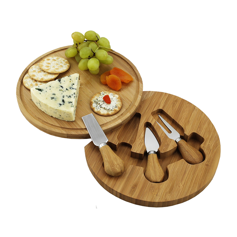 Creative Customized Round Bamboo Cheese Decorative Plate Set with 3 Tools