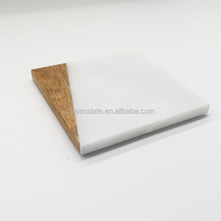 Marbleobject Carrara Flat tray with wood  for homeware plate