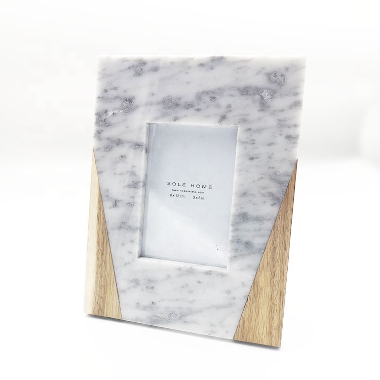 Factory wholesale high quality marble wooden photo frame High end marble wood collage picture  photo frame Featured Image
