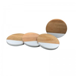 Eco-friendly China Factory  wholesale Round White Marble Wood Coaster