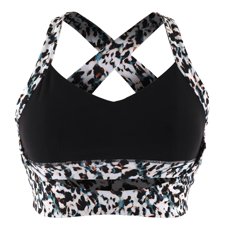 Colorful leopard print stitching Yoga Sports Bra S22D030B Featured Image