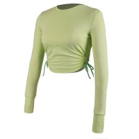 Side Hollow Round Tie Solid Color Long Sleeve S22D179T