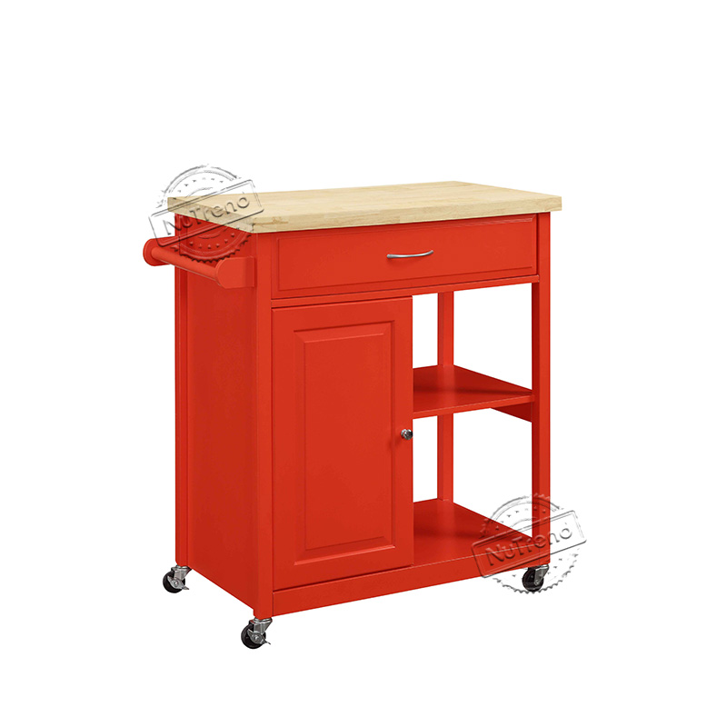 102064 Red Microwave Kitchen Island Cart with Solid Wood Top